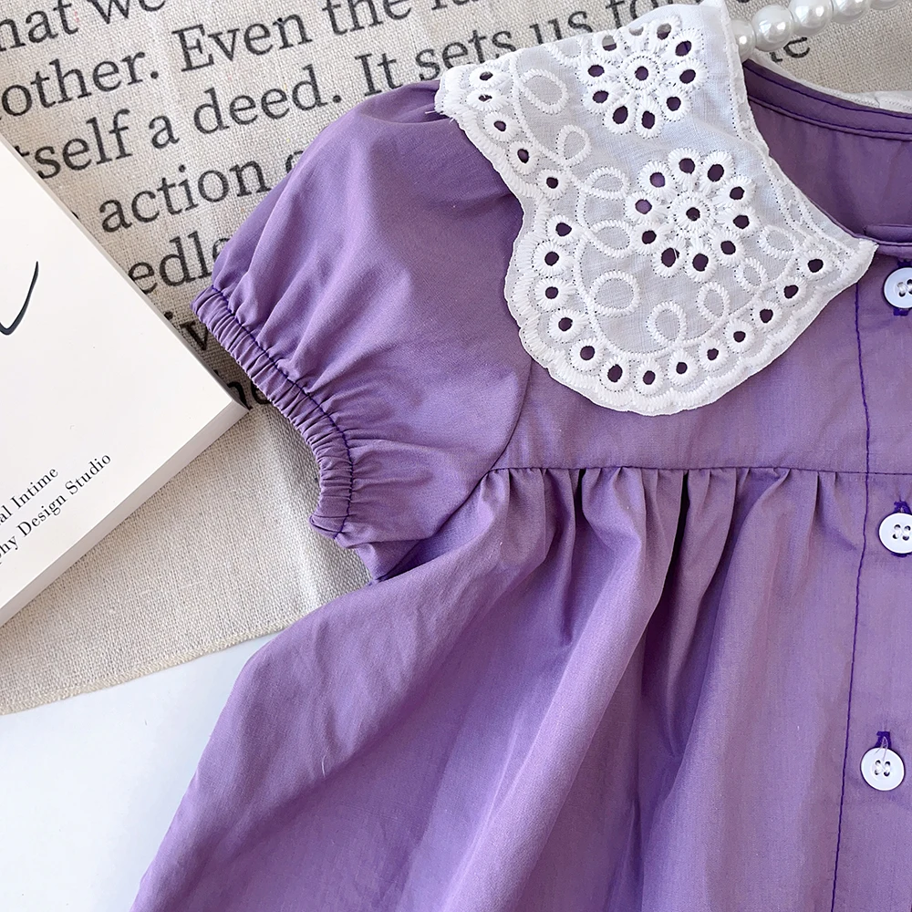 3-7 سنوات الفتيات الصيف عادية لطيف نفخة الأكمام بدوره إلى أسفل طوق واحدة الصدر فستان الأميرة 1 قطعة الاطفال موضة ملابس للحفلات