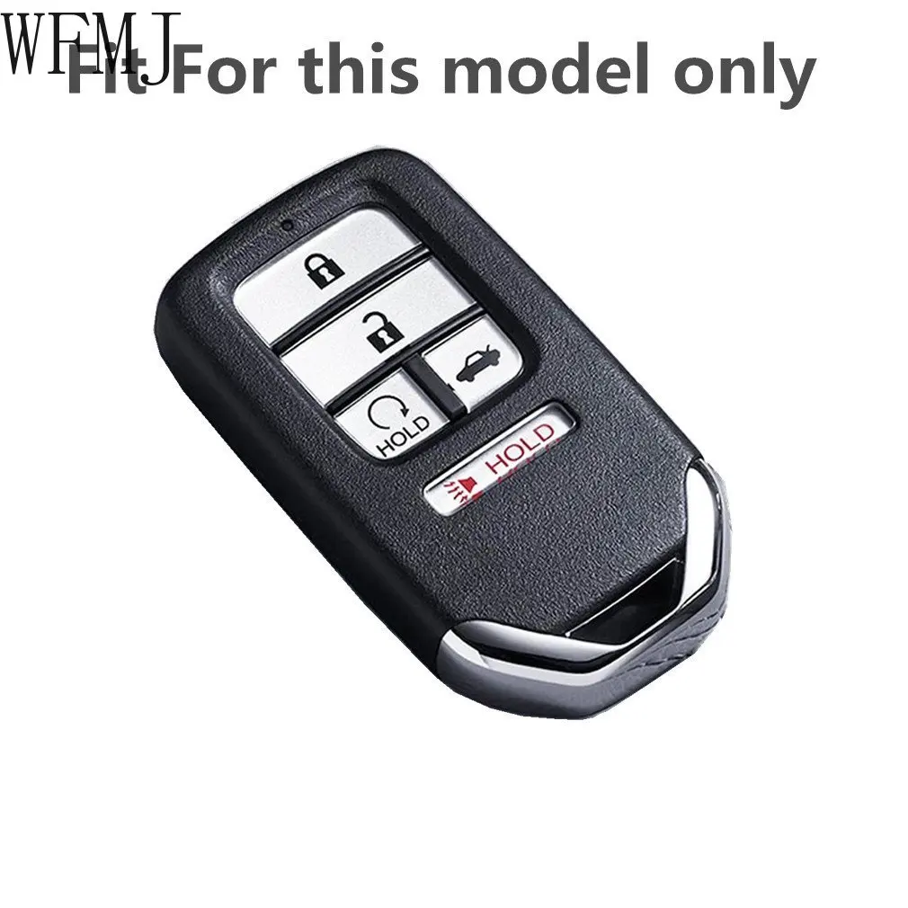 WFMJ Leather for Honda Accord Civic CR-V Pilot EX EX-L Remote 5 Buttons Key Case Holder Cover Fob Chain