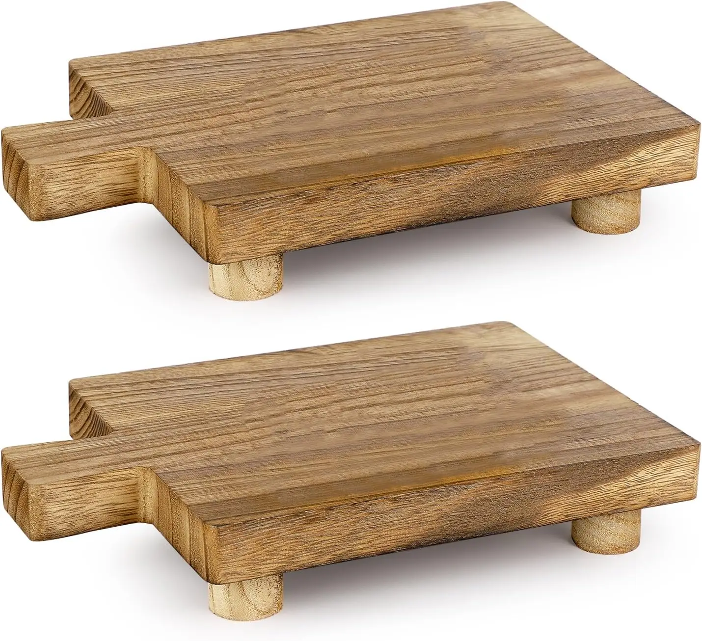 

Set of Two Handcrafted Wooden Trays for Bathroom Kitchen Soap Bottles Candles Plants 10.8x6.9 Inch Natural Wood