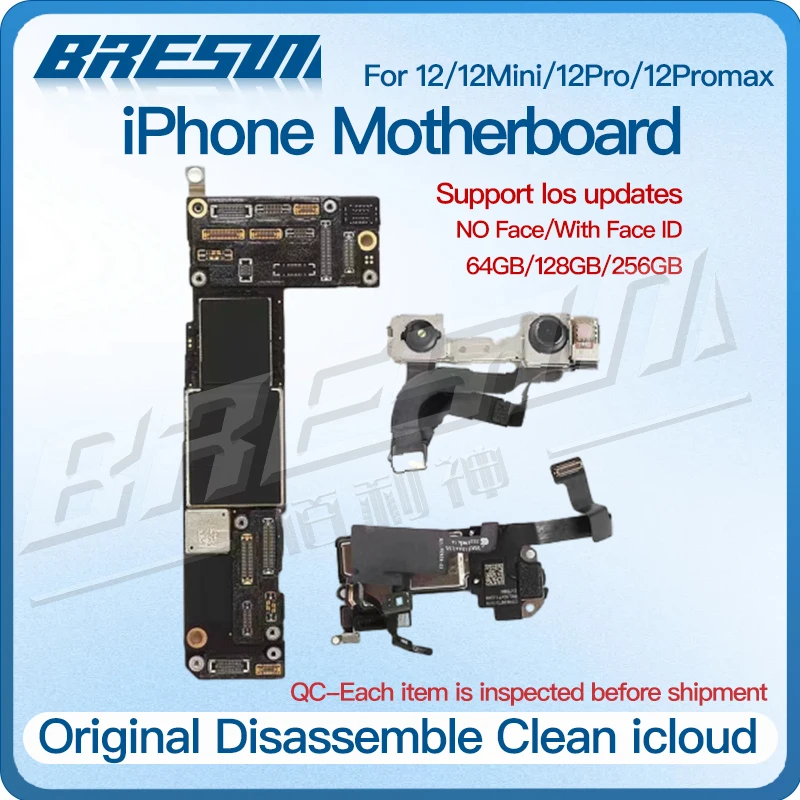 Clean iCloud Mainboard for iPhone 12 12Mini 12Pro max With IOS System 64G 128G 256G 512G Original Unlocked Motherboard With face