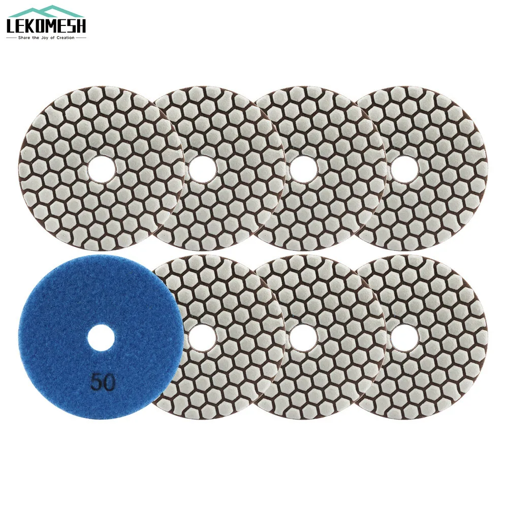 

LEKOMESH 8pcs Grit50-3000 Diamond Dry Polishing Pads Granite Marble Sanding Disc Ceramic Stone 100mm/4'' Polisher Grinding Plate