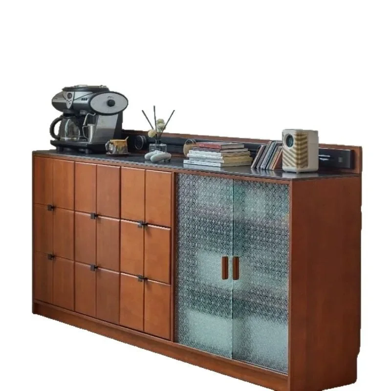 

Solid wood rock slab dining side cabinet integrated wall locker modern simple living room entrance storage cabinet tea cabinet