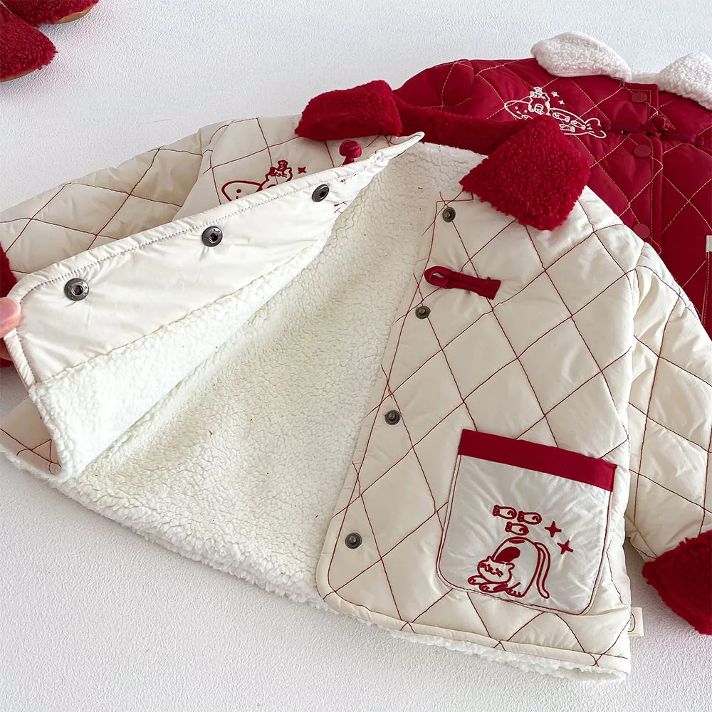 أطفال ملابس الأولاد الشتاء سترة المخملية الدافئة التطريز السنة الصينية الجديدة الأطفال معاطف بدوره إلى أسفل طوق عيد الميلاد ملابس خارجية #6