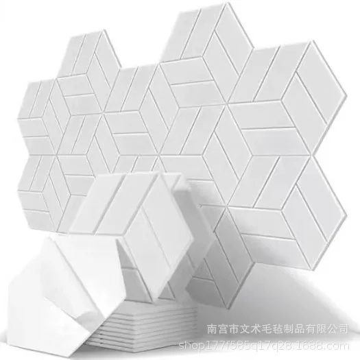 Hexagon Polyester Felt Board Self Adhesive Sound Absorbing Wall Panel 26x15cm 12 Piece Set for Kindergarten Photo Display Wall