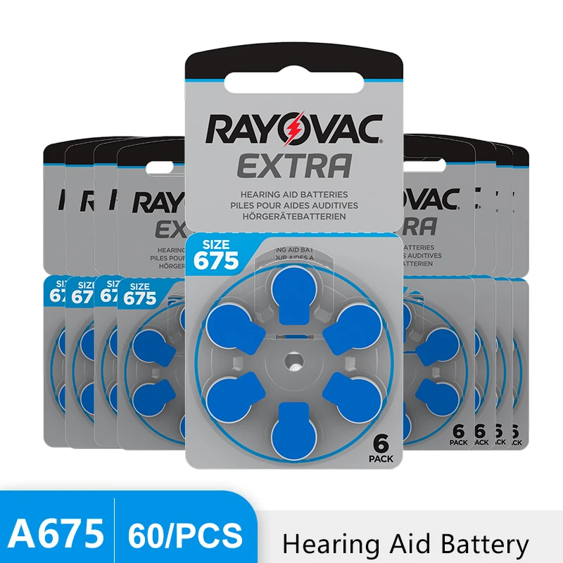 

60 PCS Hearing Aids Battery Rayovac Extra High Performance Hearing Aid Batteries Zinc Air A675 Size 675 Long Lasting Battery