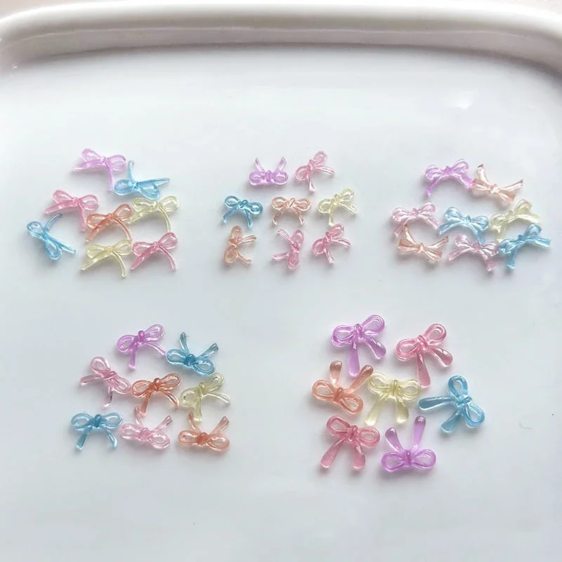 100 pièces portant un accessoire de diamant pour Nail Art, glace sculptée douce, ruban de couleur Transparent, nœud papillon, outils de décoration pour Nail Art