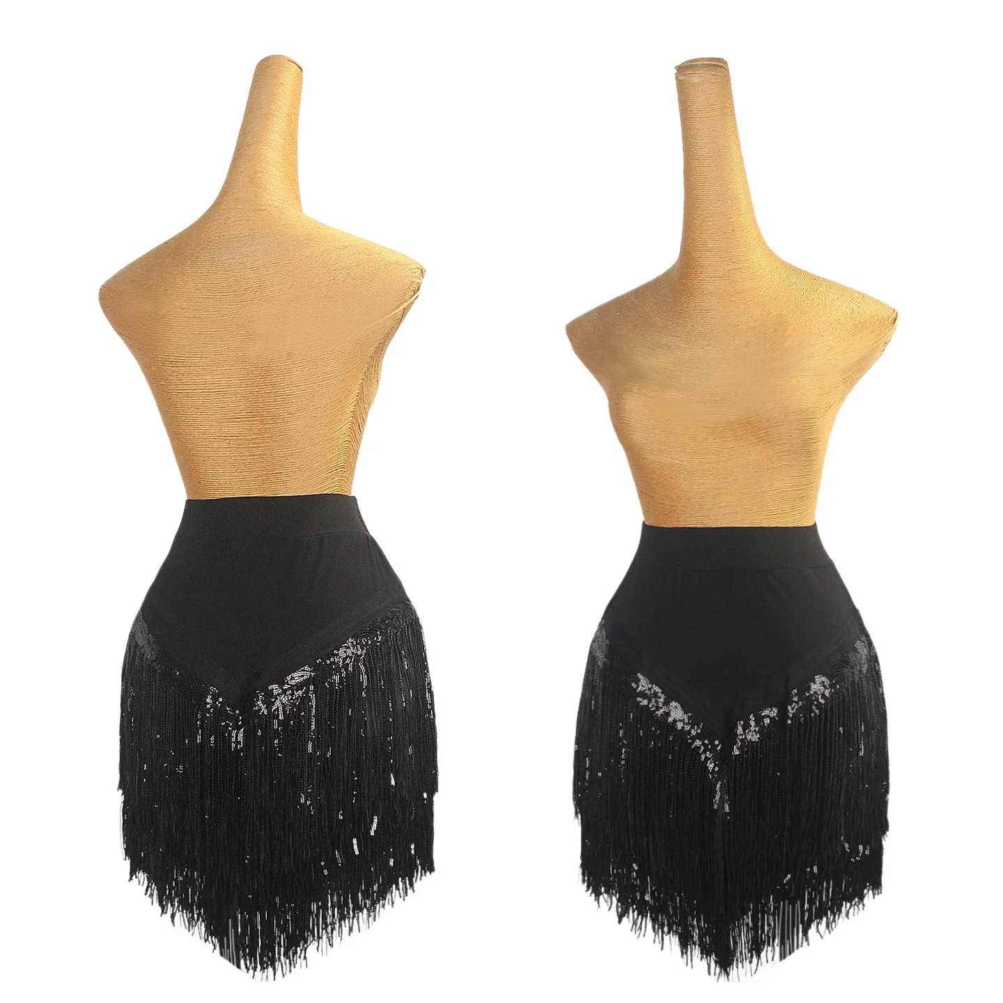 

Многослойная юбка для латинских танцев с блестками и кисточками, женский костюм для танцев ча-ча, румбы, самбы, черная юбка с бахромой DNV25721