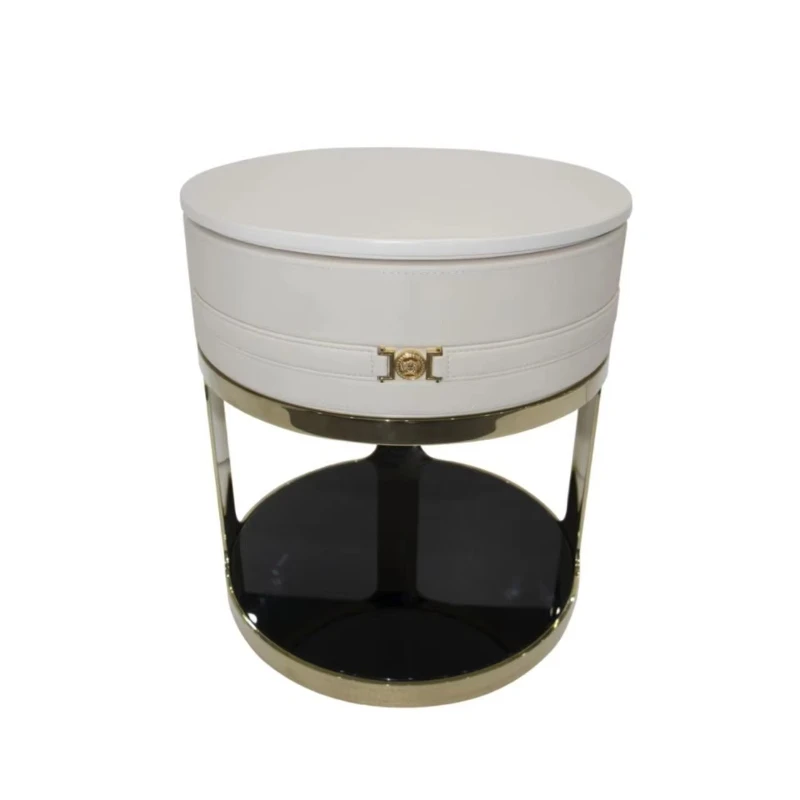 Meja samping tempat tidur modern minimalis dengan lapisan pernis kulit putih mengkilap