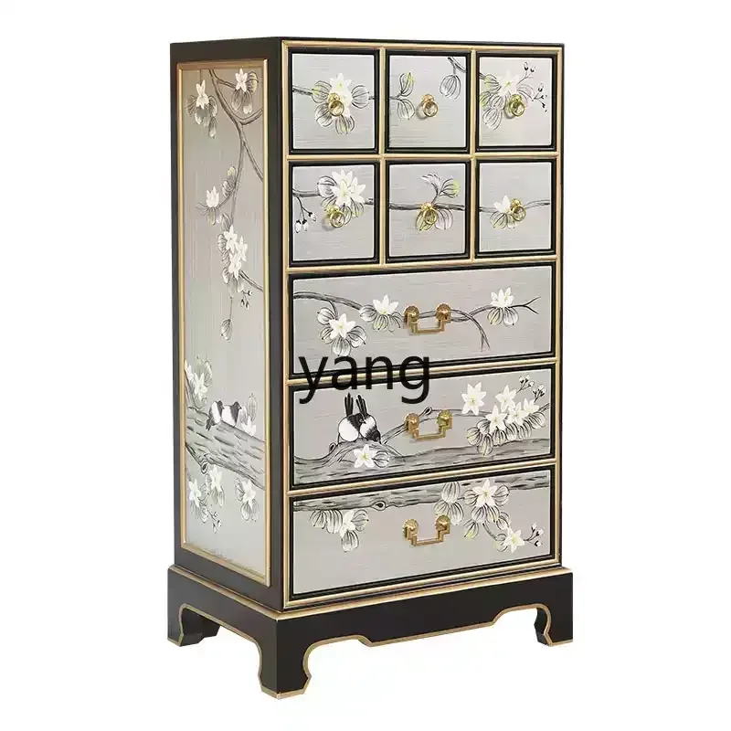 XYY painted flower and bird bedroom multi-drawer storage locker solid wood nine-chest cabinet sofa corner cabinet