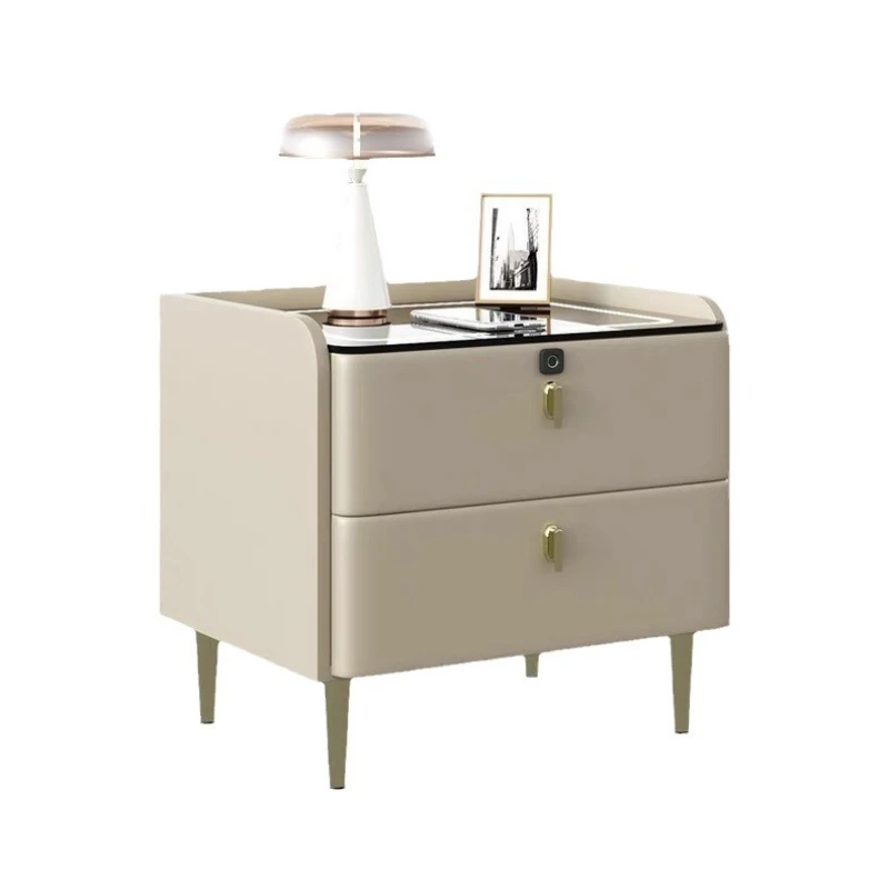 

Smart rounded solid wood bedside table, light luxury multi functional simple bedroom bedside table