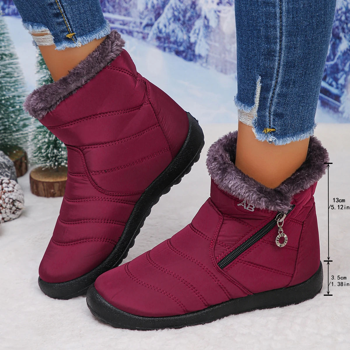 Winter Women Anti slip soft sole waterproof fabric Inside Plush Ankle Boots Fashion Side Zipper Outdoor comfortable Short boots