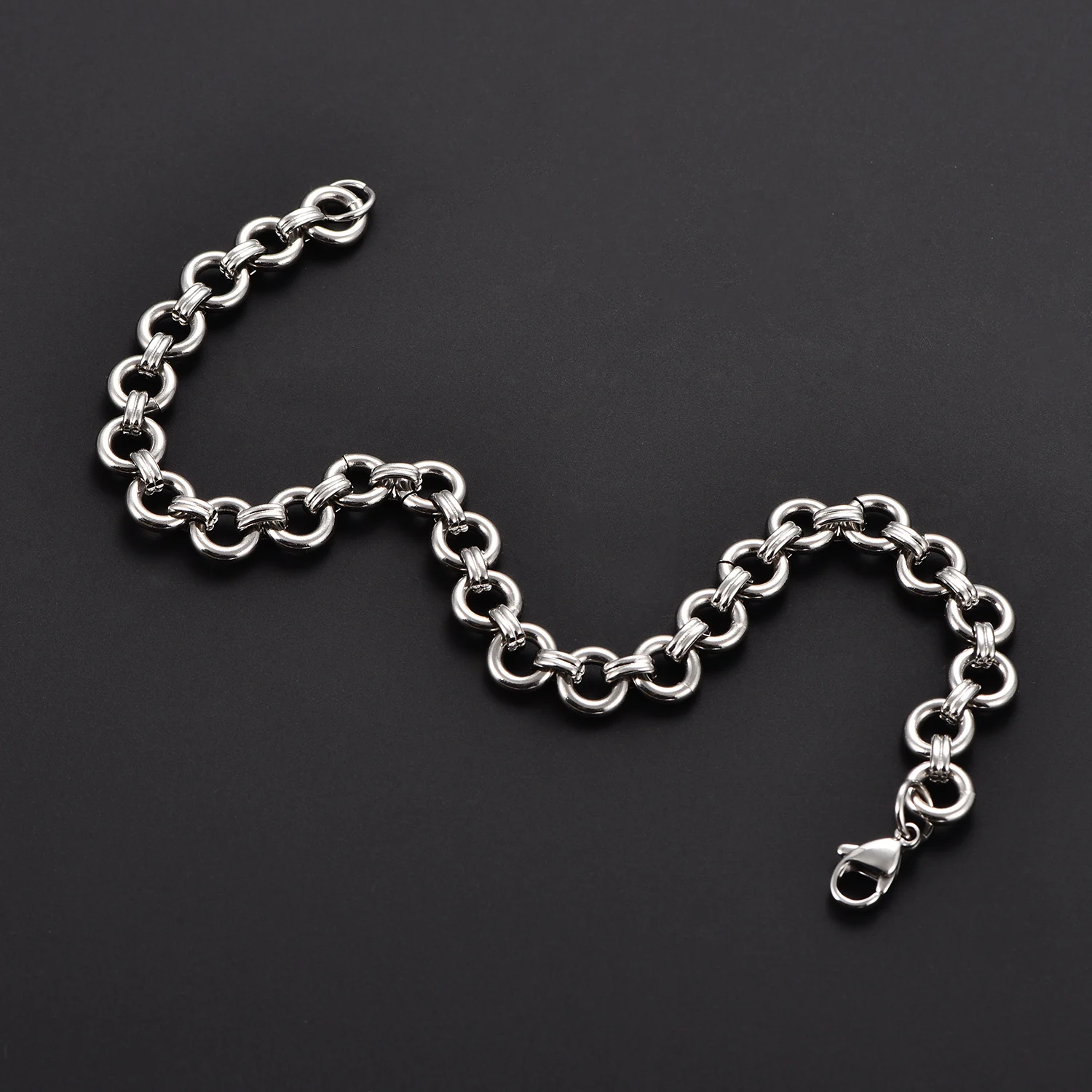 8MM Rundes Armband aus Edelstahl, O-förmige Glieder, versilberte Handkette, minimalistische Fußkettchen, Metallschmuck – Detail 4