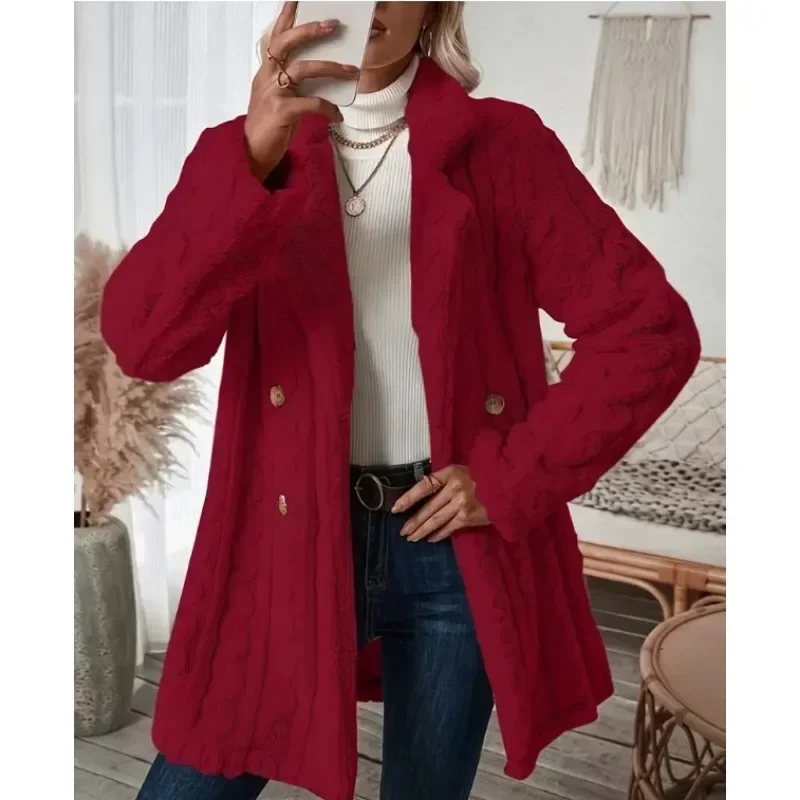 Otoño Invierno mujer elegante Color sólido abrigo con solapa peluda cálido Casual suave chaqueta con cremallera abrigo de felpa prendas de vestir mullidas para mujer