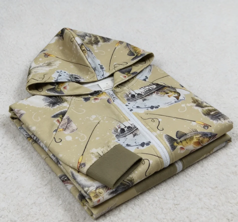 Wholesale Baby Boy Hoodie Coat Clothes Kids Children Long Sleeve Zipper Green Cardigan Toddler Fish Shirt