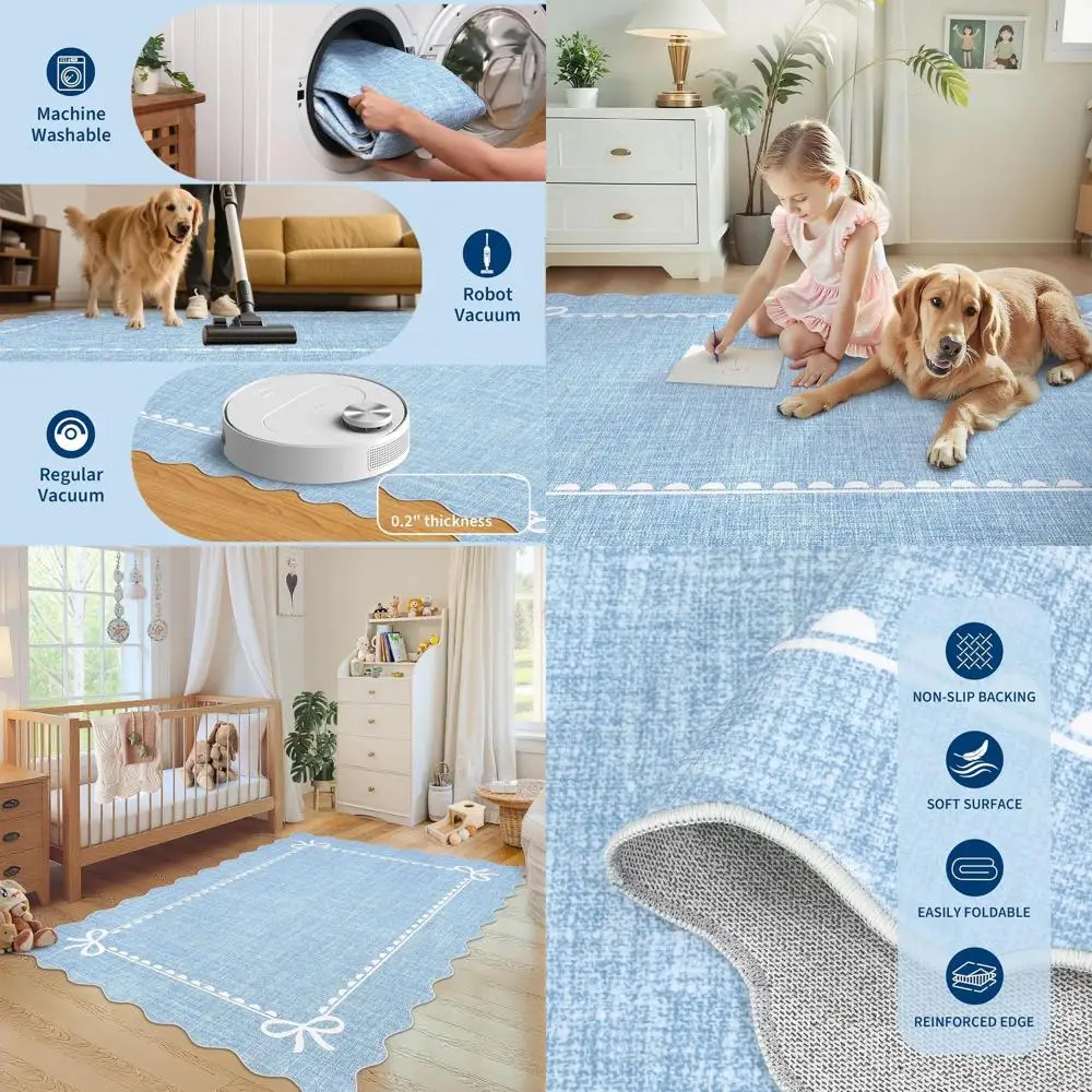 

Мягкие ковры с низким ворсом 5x7 футов с фигурным краем - моющиеся, нескользящие, для гостиной, общежития, детской комнаты, детских комнат