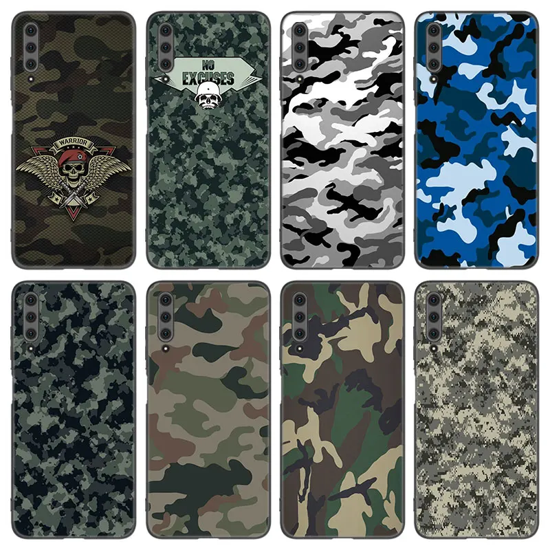 Camouflage Military Camo Phone Case For Huawei Y6 Y7 Y9 Prime Y5 2018 2019 2020 Y7A Y9A Y5P Y6P Y7P Y8P Y6S Y8S Y9S Black Cover