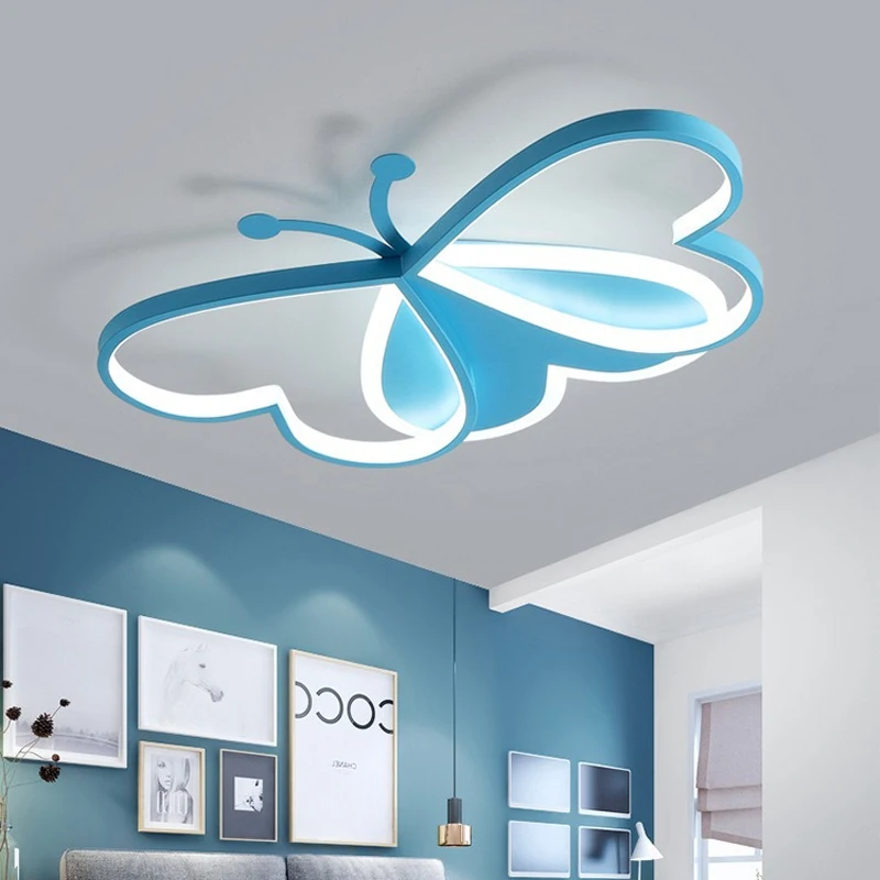 Lámpara de techo de mariposa rosa para niños, luces LED para habitación de niños, sala de estar, decoración de jardín de infantes, accesorio de luz