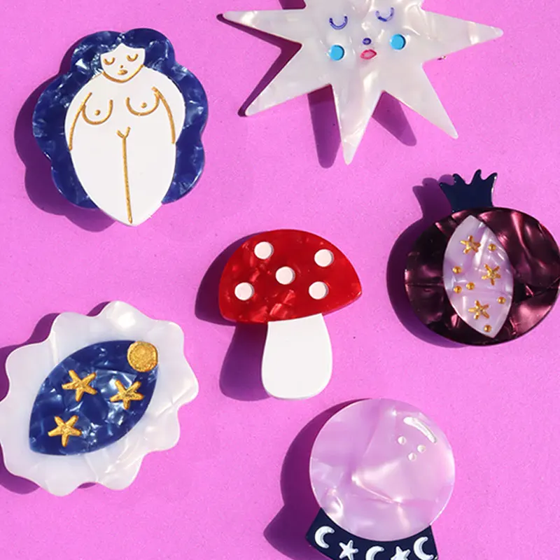 Geometry Irregular Star Moon Planet Mushroom Painting Abstract Human Body Line Hair Pins for Women Trendy Personality Barrettes