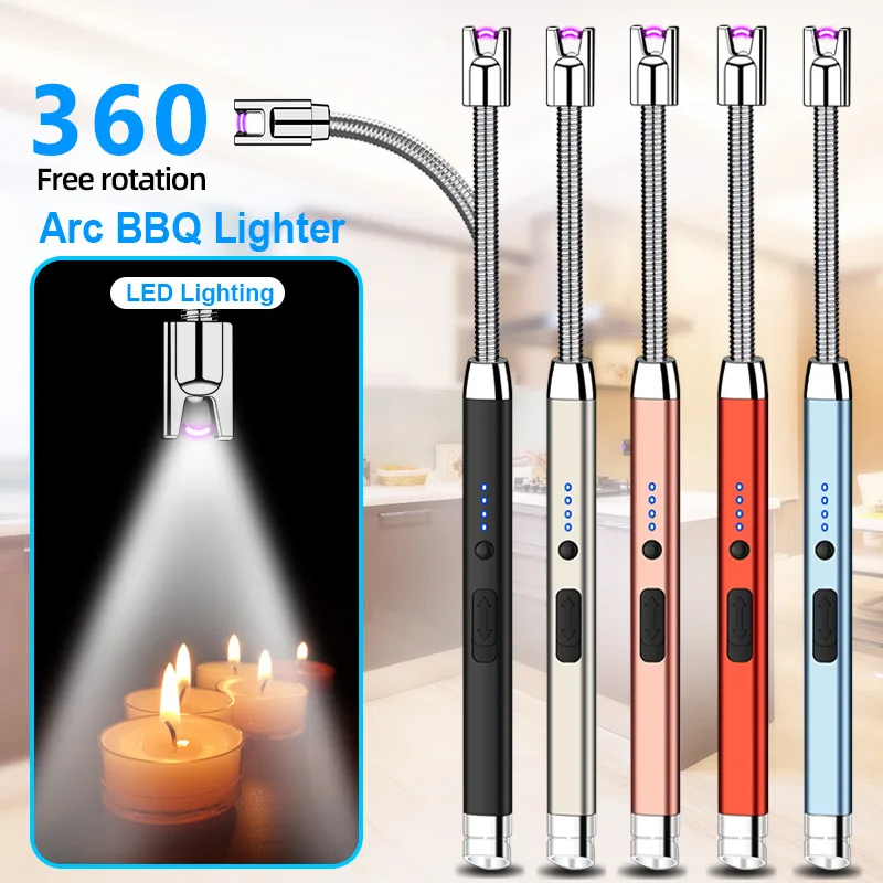 USB Rechargeable Lighter with LED Display, Flameless Cigarette Lighter, Metal Outdoor Windproof Plasma, USB Pulse, Single Arc