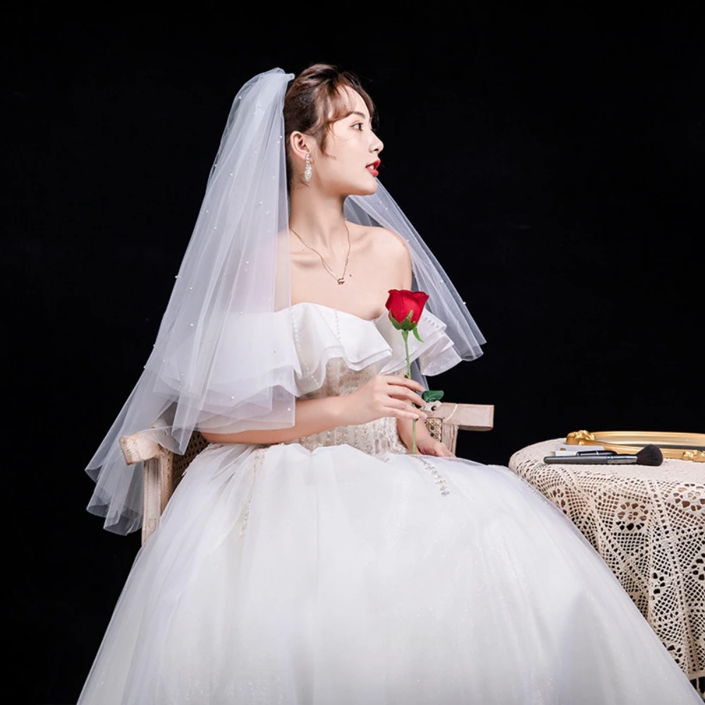 Pearl Veil with Cut Edge Beautiful Wedding Bridal Veils One Layer Simple Marriage Accessories 2025 for Bride