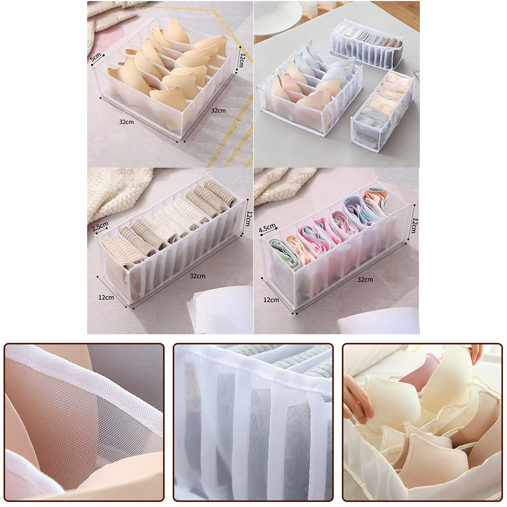 6/7/11 Foldable Underwear Underwear Socks Organizer With Dividers Clothes Storage Box Breathable Mesh Bag For Wardrobe