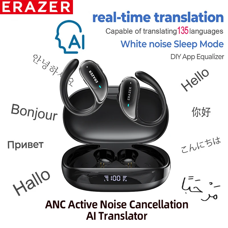 ERAZER XT80pro TWS AI Bluetooth-Kopfhörer Sport Drahtlose Kopfhörer Touch Control Ohrbügel Headsets Aktive Geräuschunterdrückung 3
