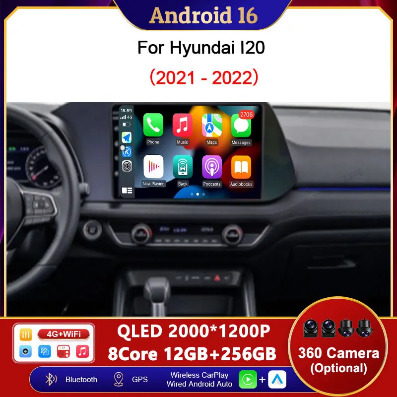 10 inch DSP Stereo Bluetooth Wireless CarPlay Intelligent System WiFi For Hyundai I20  2021 - 2022 GPS Navigation Head Unit IPS