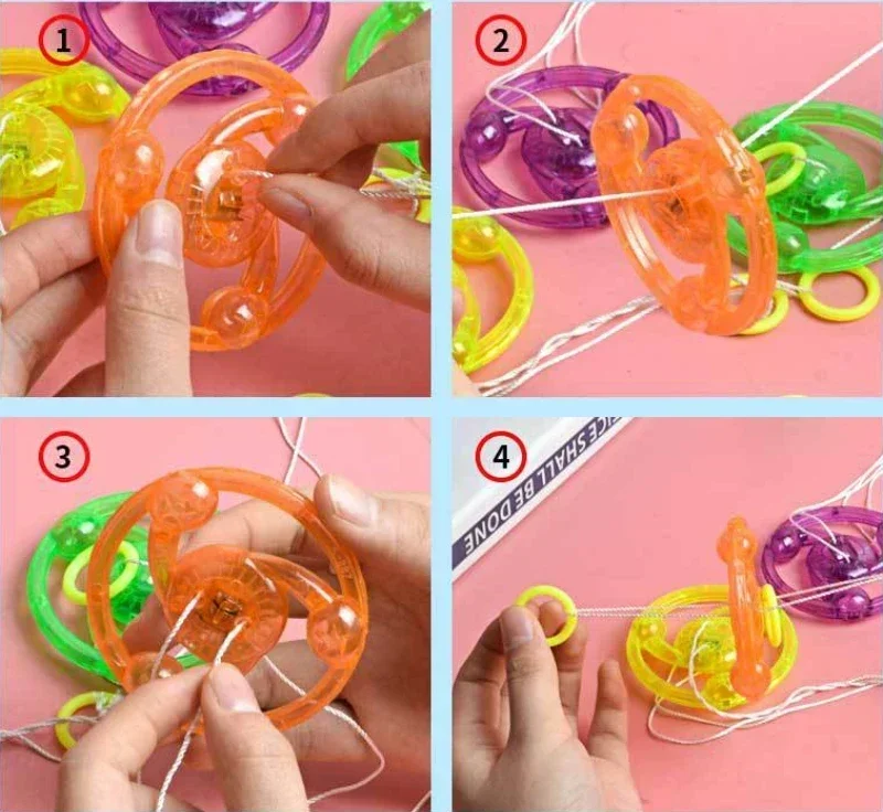 New 100Pcs Luminous Hand Pull Luminous Flashing Rope Flywheel Toy Led Light Toy Novelty Children Flywheel Flash Gyro Gift Toys