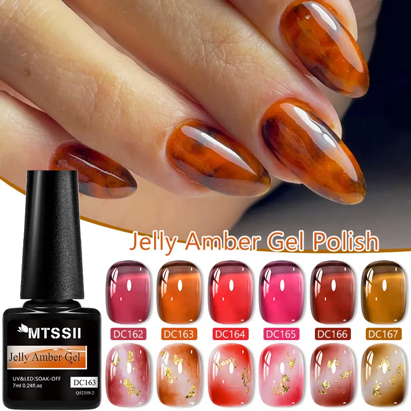 7ML Jelly Amber Gel Brown Pink Rosy Winter Crystal Nail Polish Translucent Color Nail Art Gel Permanent UV Gel Polish Varnish
