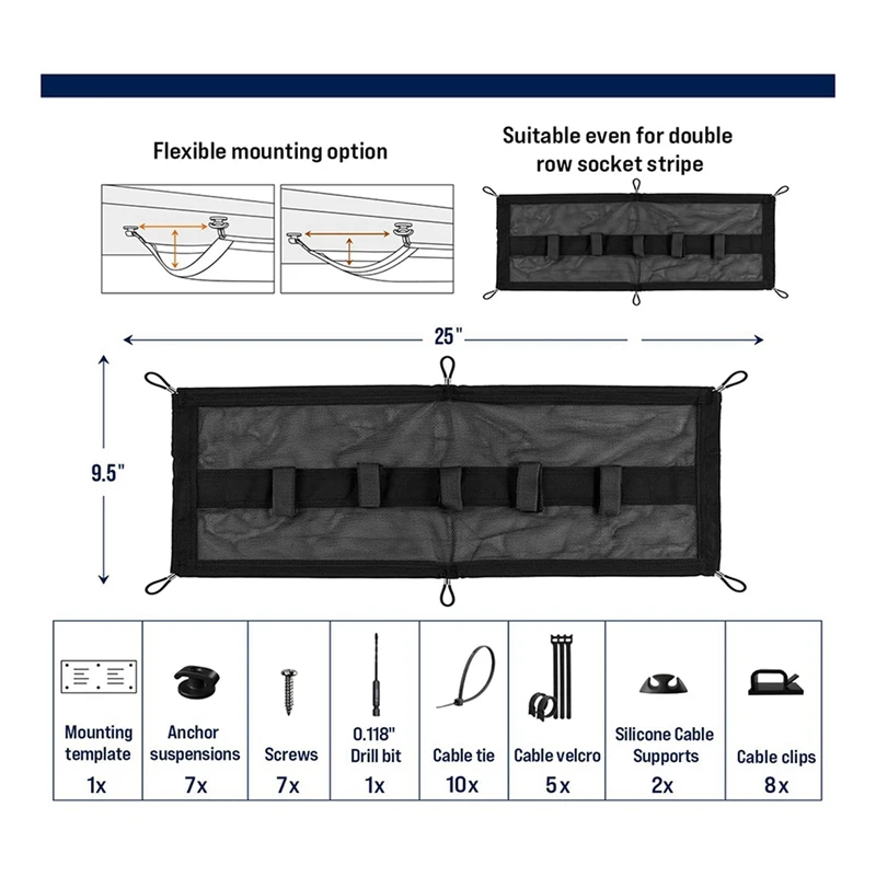 2X Cable Management Net - Under Desk Wire Management - Flexible Under Desk Cable Management Tray B