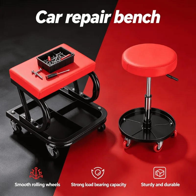 

Rolling Garage Tool Tray Heavy Duty Low Profile Car Mechanic Creeper Adjustable Headrest 3 Inch Foam Protable Car Repair Gear