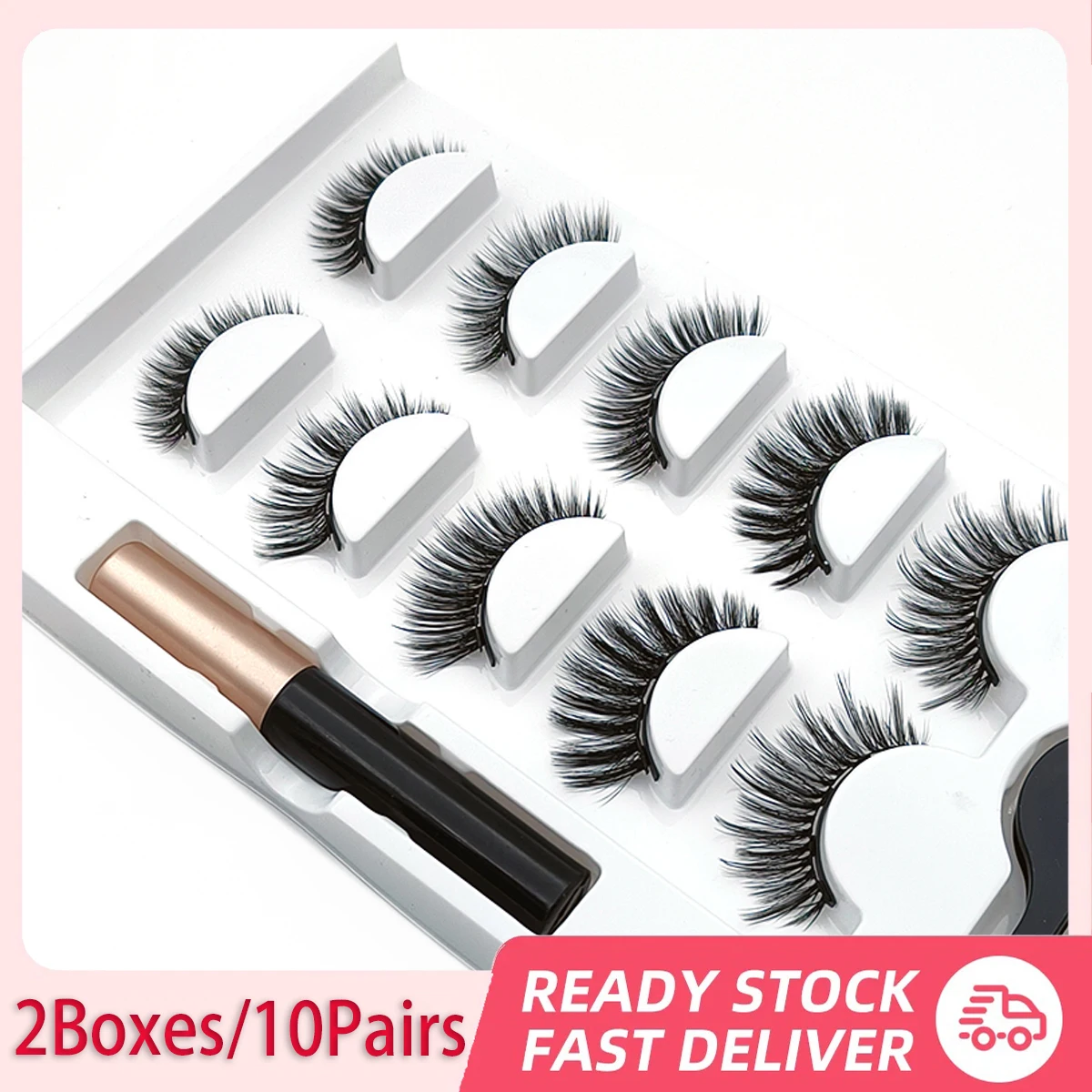 2Boxes/10Pairs Magnete False Mink Eyelashes Set Magnetic Liquid Eyeliner Glue Free Eye Makeup Extend Fluffy Lashes