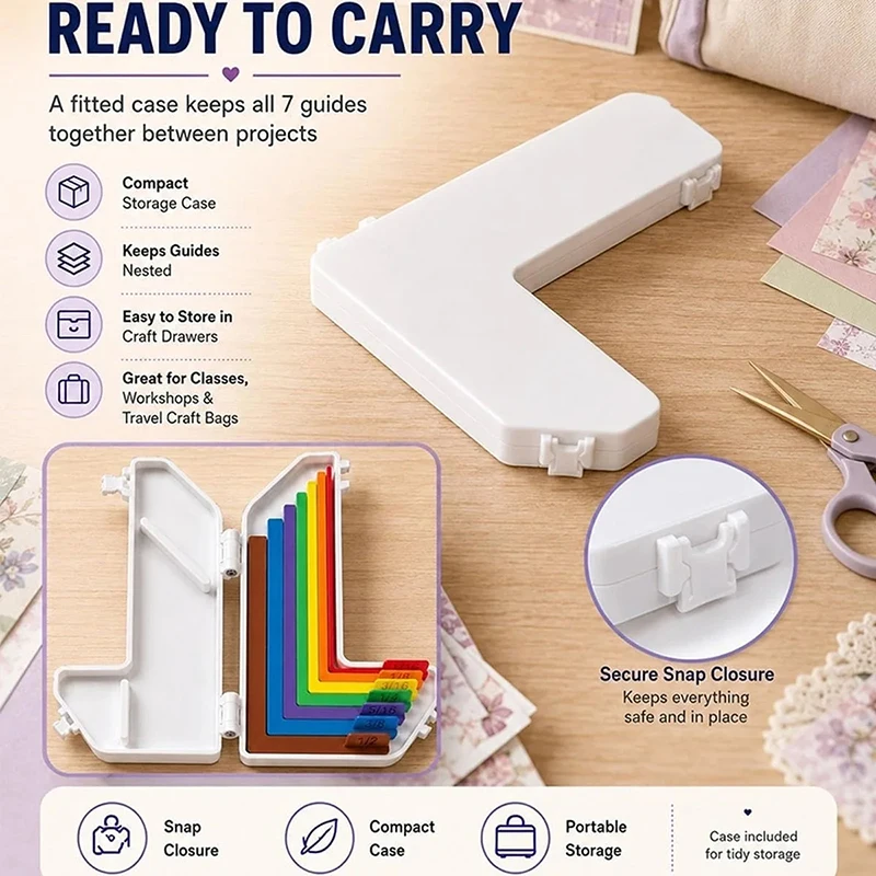 Paper Crafting Alignment Guide Set With Storage Box 7 Edge Precision Laminated Spacers Color Coded Card Making Scrapbooking DIY view 4