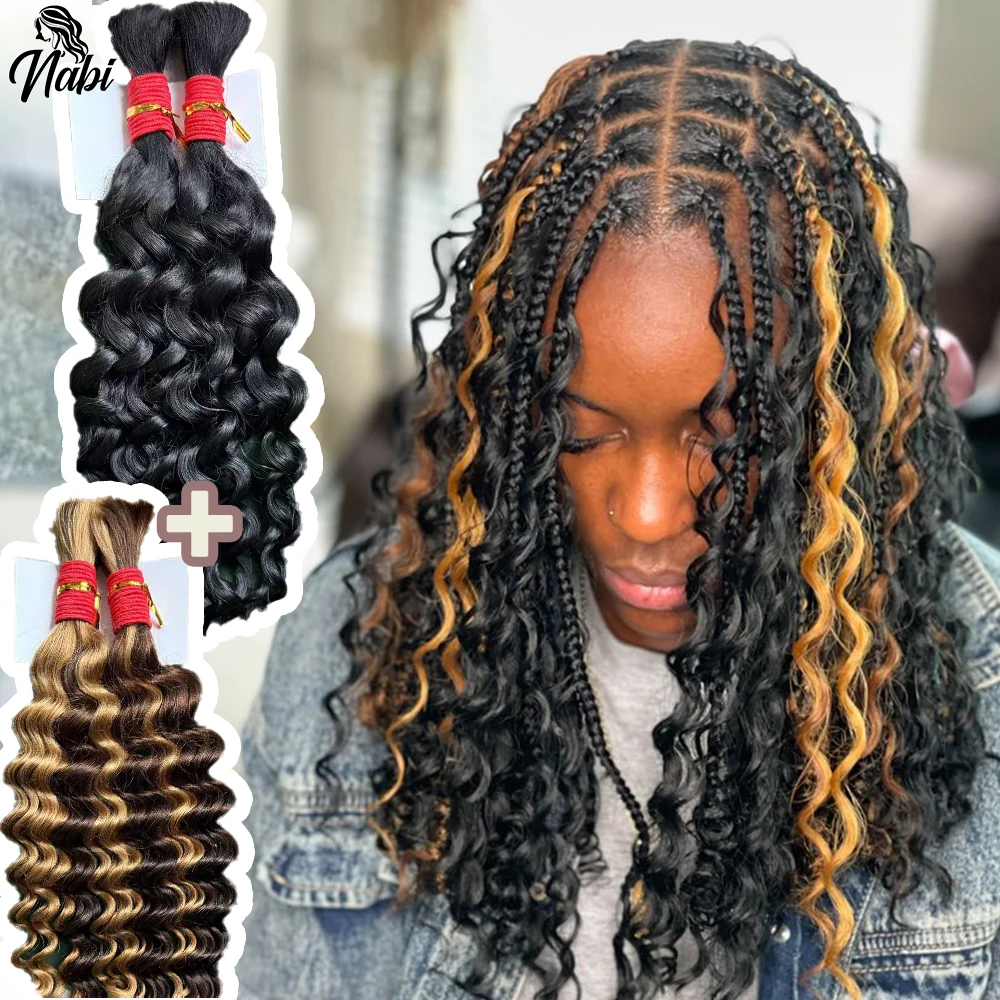 Nabi Capelli Umani Intrecciatura Boho 4/27 Miscela 1B # Capelli umani brasiliani sfusi con onde profonde per trecce senza nodi Peekaboo
