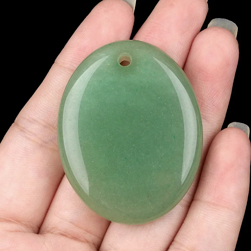 1pc Drilled Hole Oval Natural Stone Beads Pendants Palm Worry Stones Charms