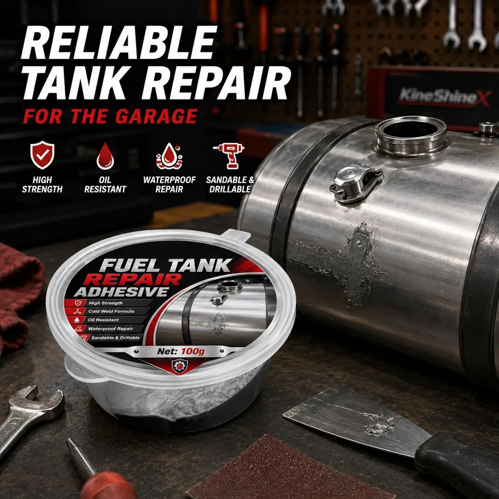 100g Gas Tank Repair Adhesive Oil & Gas Leak Sealant for Car Truck, Fast Curing Fuel-Resistant Epoxy for Metal Cracks Holes Leak
