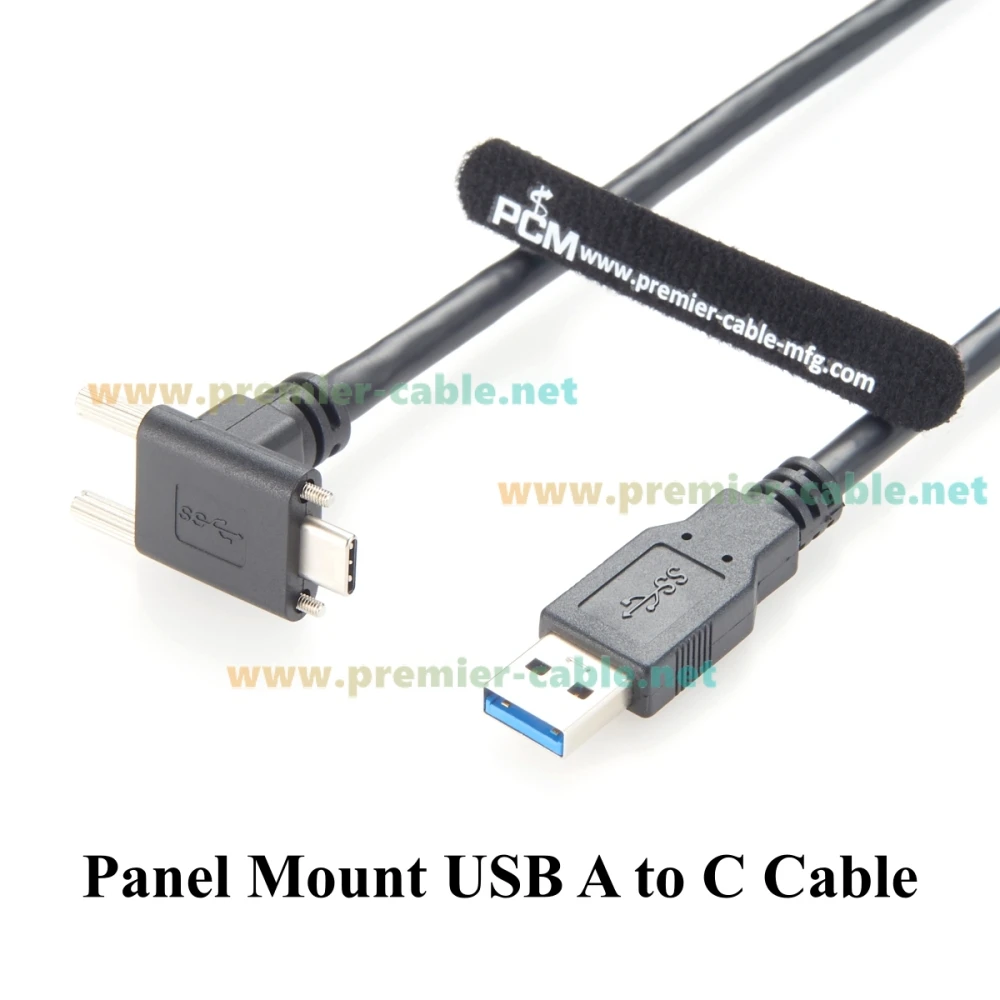 الزاوية اليمنى USB 3.0 ذكر إلى 3.1 C كابل ذكر 5Gbps برغي لوحة جبل نوع C إلى كابل شحن وبيانات للكاميرا الصناعية