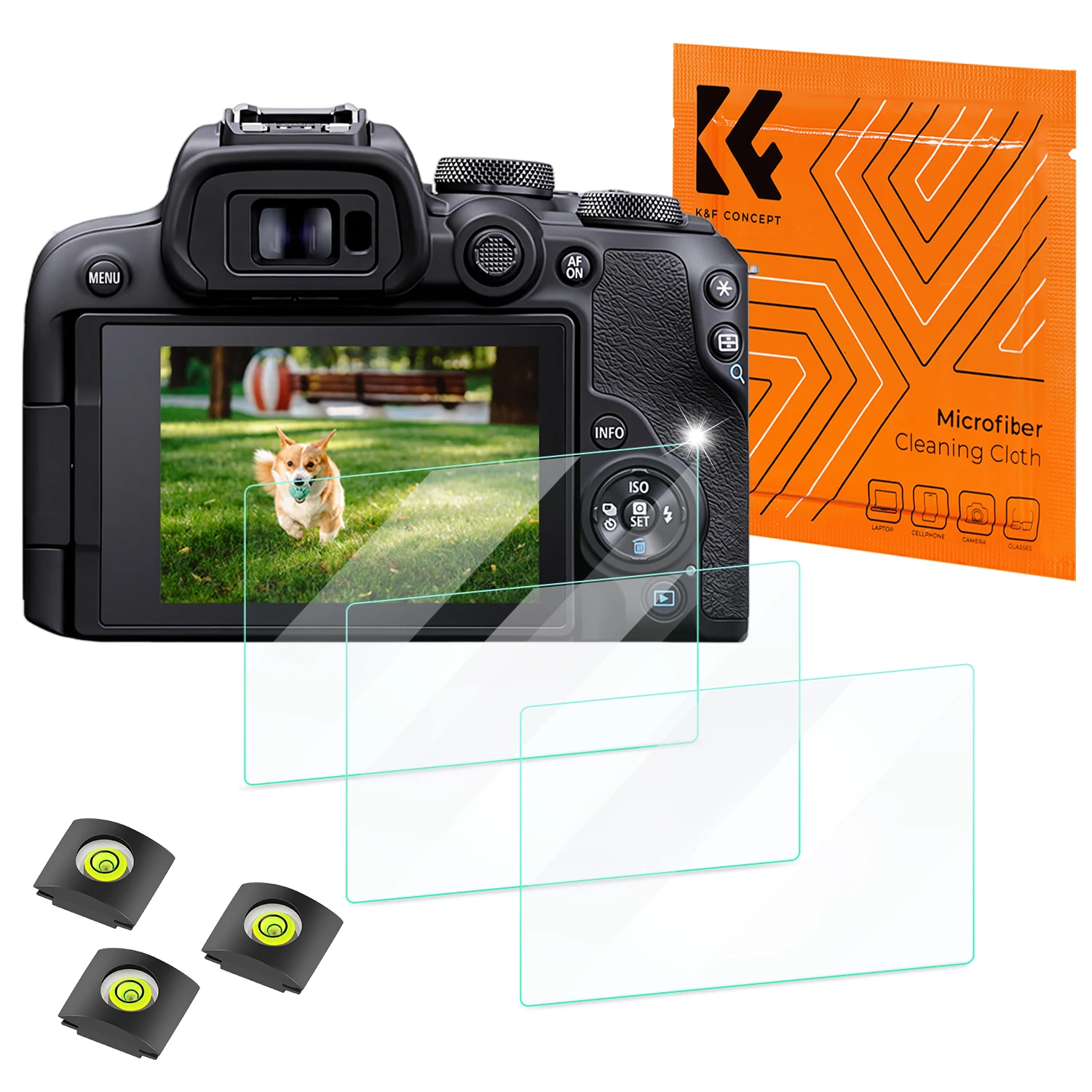 K&F CONCEPT 3 stuks Screenprotector voor Canon R50/R8/R100/R10/G7X II/G7X III/SX740, Ultra Helder Gehard Glas met Reinigingsdoek