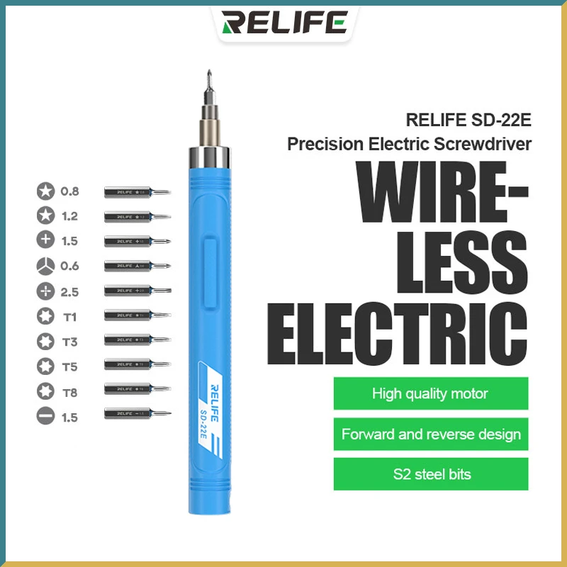 

Электрическая отвертка RELIFE SD-22E Precision, 6 типов, 10 насадок, перезаряжаемая литиевая батарея Type-C, высокая мощность