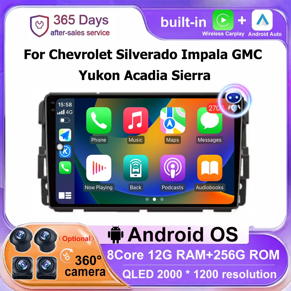 

Android Auto для Chevrolet Silverado Impala GMC Yukon Acadia Sierra автомобильный радиоприемник навигация GPS мультимедийный видеоплеер стерео DSP