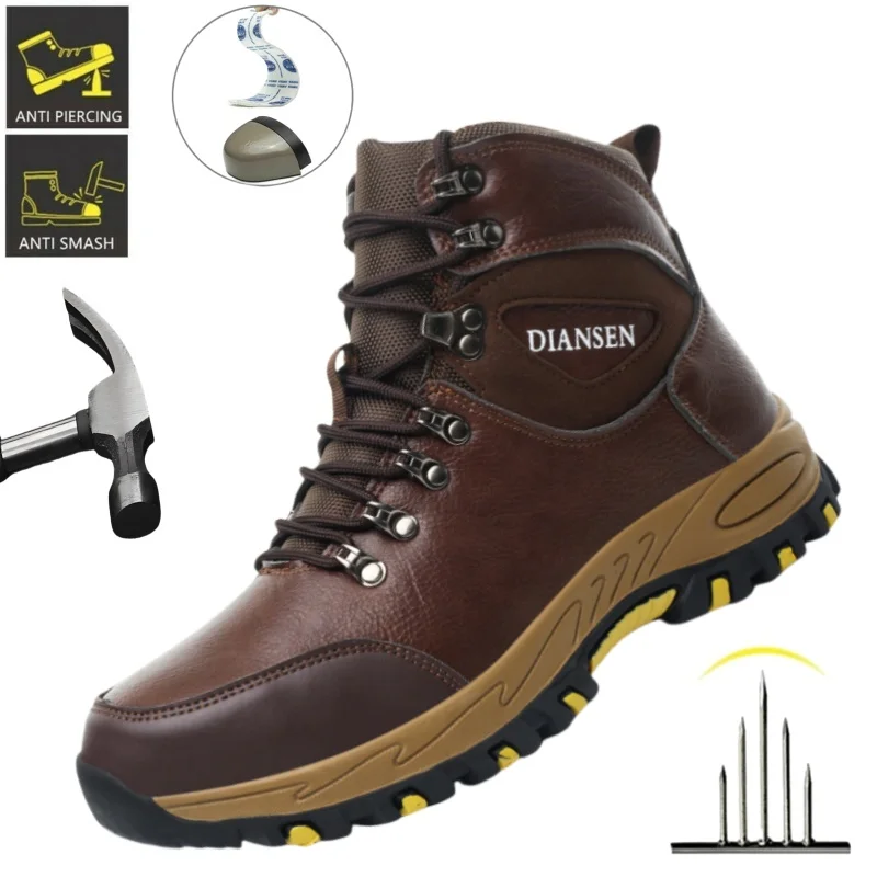 

Eur Size Leather Work Safety Shoes For Men Anti-puncture Outside Construction Male Indestructible Anti Puncture Brown Boots