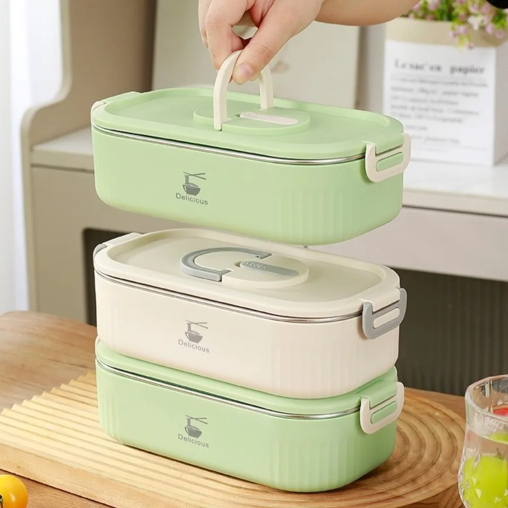 Leak Proof 304 Stainless Steel Lunch Box Microwave Safe Stackable Insulated Luhch Box Airtight Lid Fruit Salad Container Office
