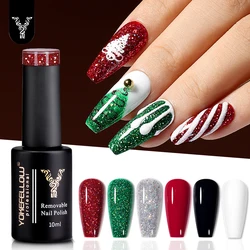 YOKEFELLOW Christmas Gel Nail Polish 10ML Glitter Red Green Silver White Black Soak Off UV LED Gel Semi-permanent Manicure Gel