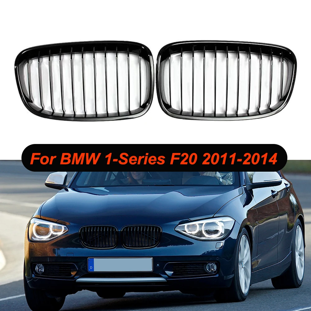 2Pcs Single Slat Line Front Bumper Kidney Grill Hood Inlet Grille Replacement for BMW 1 Series F20 F21 LCI 2011-2014