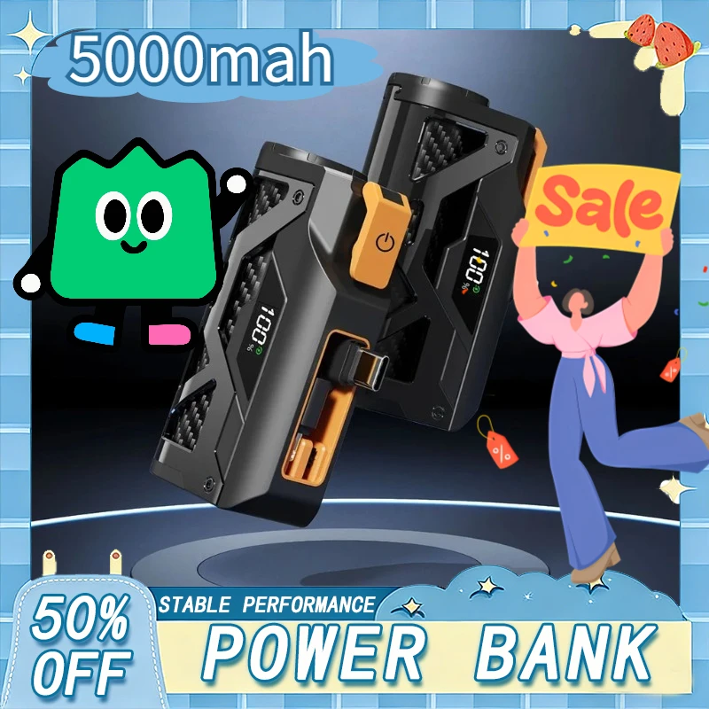 

5000mAh Large Capacity Dual Plug Mecha Style Power Bank Capsule Tail Plug Power Bank 22.5W Fast Charge Mobile Power Bank