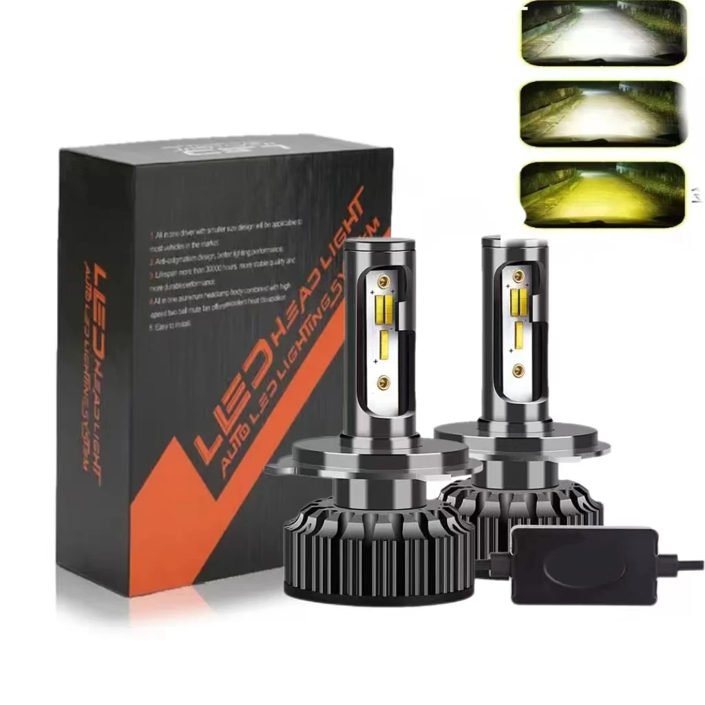 H4 LED H7 3 Color Changing Car Headlights Fog Lights 3000K 4500K 6500K Flash 80W Auto Lights 2 PCS H1 H3 H11 9005 H13