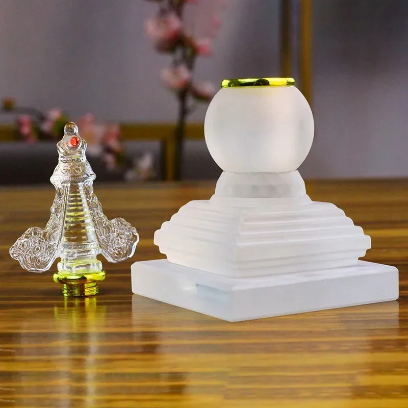Glass Bodhi Pagoda Chinese Style Trumpet Stupa of Relics Buddhist Supplies Offering Ornaments Buddhist Hall Decoration
