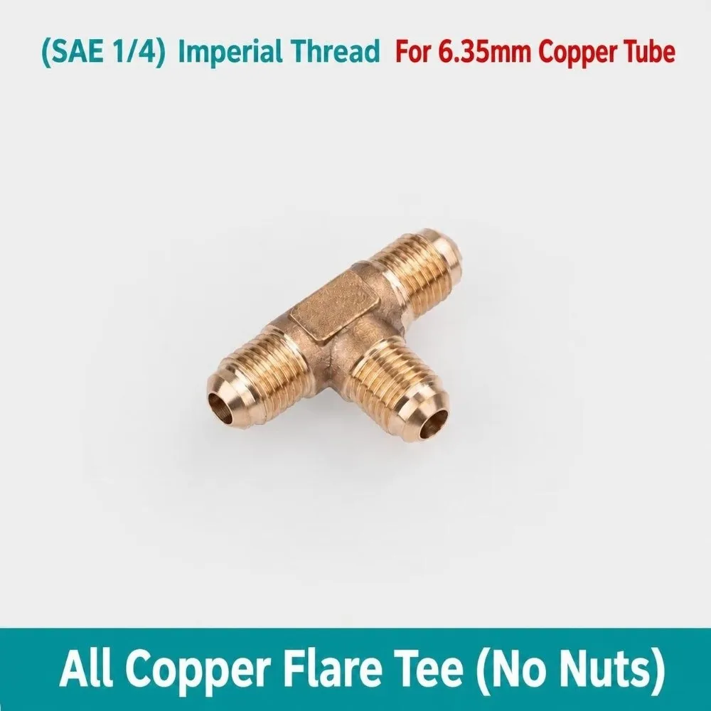 SAE-Standard Flare Fitting Connector Male Thread 3-Way Design Tube Coupler Adapter Brass Material Multiple Sizes