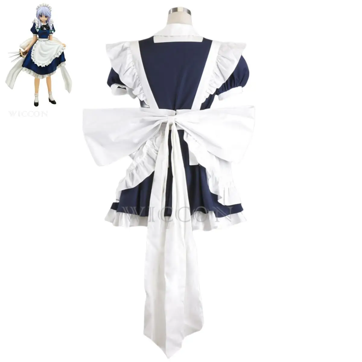 TouHou Izayoi Sakuya Cosplay Costume pour femme, jeu d'anime, perruque, tenue de femme de chambre, robe Lolita, Sexy Kawaii, fête d'anniversaire trempée