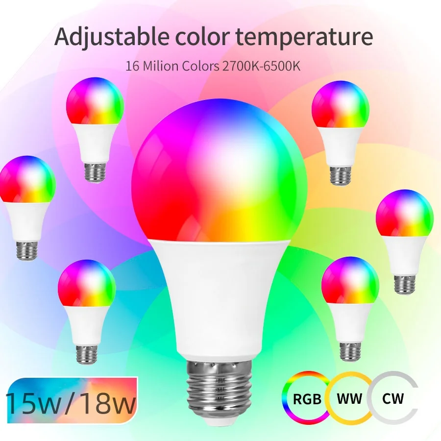 

6pcs Smart Tuya Bluetooth Bulb Lights Phone Remote Control Smart E27 220V-240V 9W 15W 18W Phone Remote Control Led Bulb